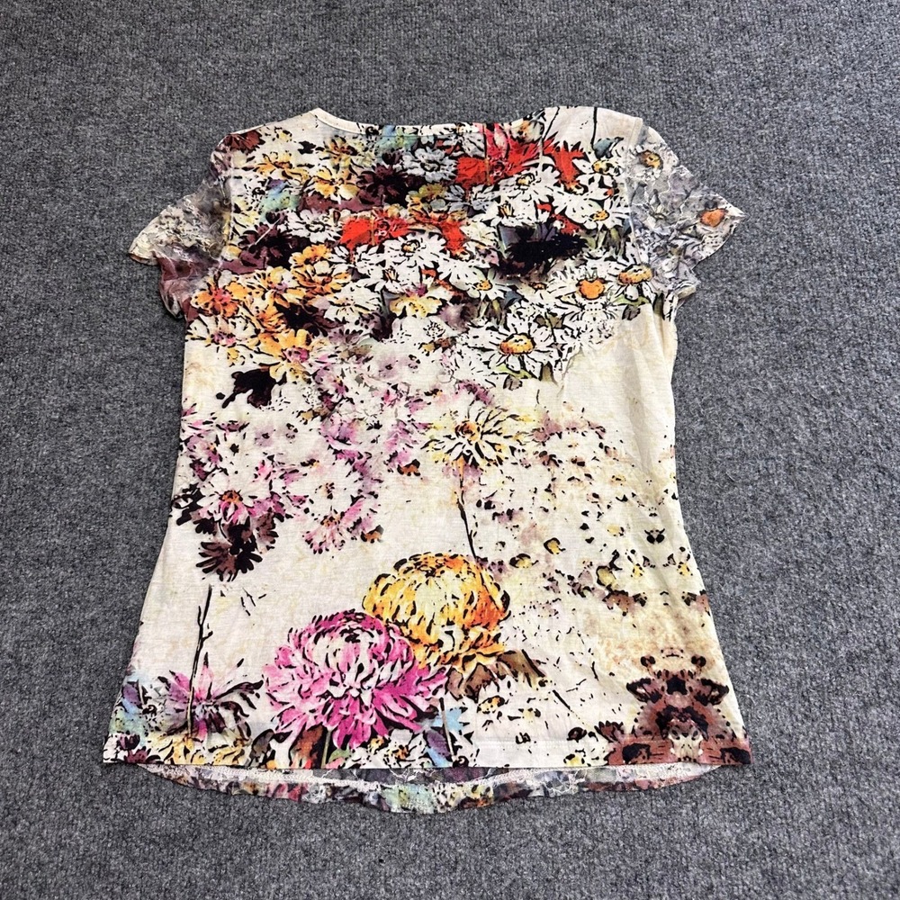 Christopher & Banks Top Womens Size PS Multicolor Floral Lace Sequin Short Slv